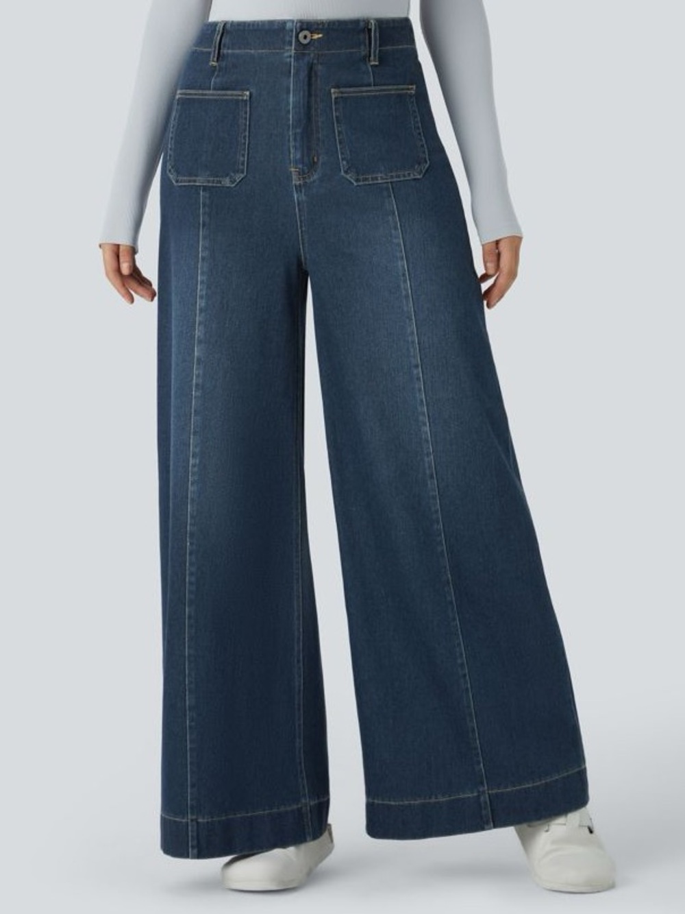 Halara Flex Denim Blue Stretch Wide Leg Pocket Pants Jeans. Large. NEW.